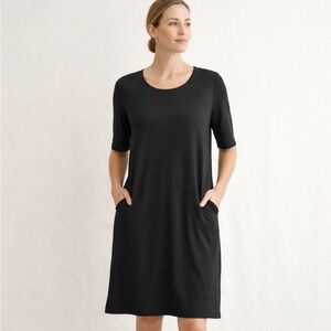 Eileen Fisher Black T-shirt Dress Size Large with Pockets Minimalist Tencel